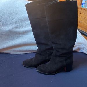 Black suede Christian Louboutin Karitube 70 round-toe boots price is firm.